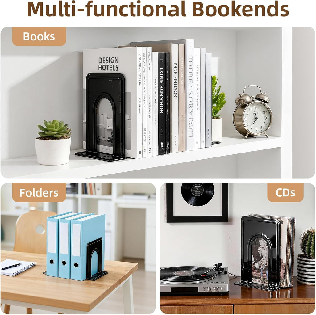 HappyHapi 12 Pairs Book Ends, Heavy Duty Bookends for Shelves, Black