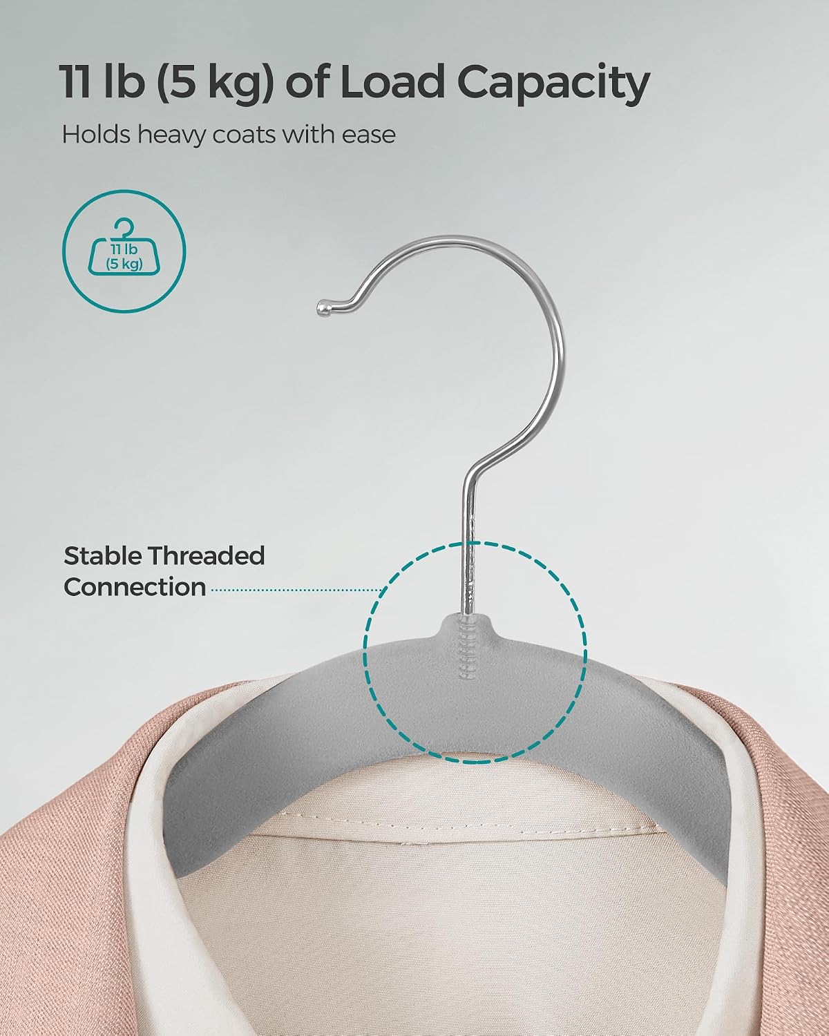 SONGMICS Velvet Hangers 50 Pack, Non-Slip Clothes Hangers, Dove Gray