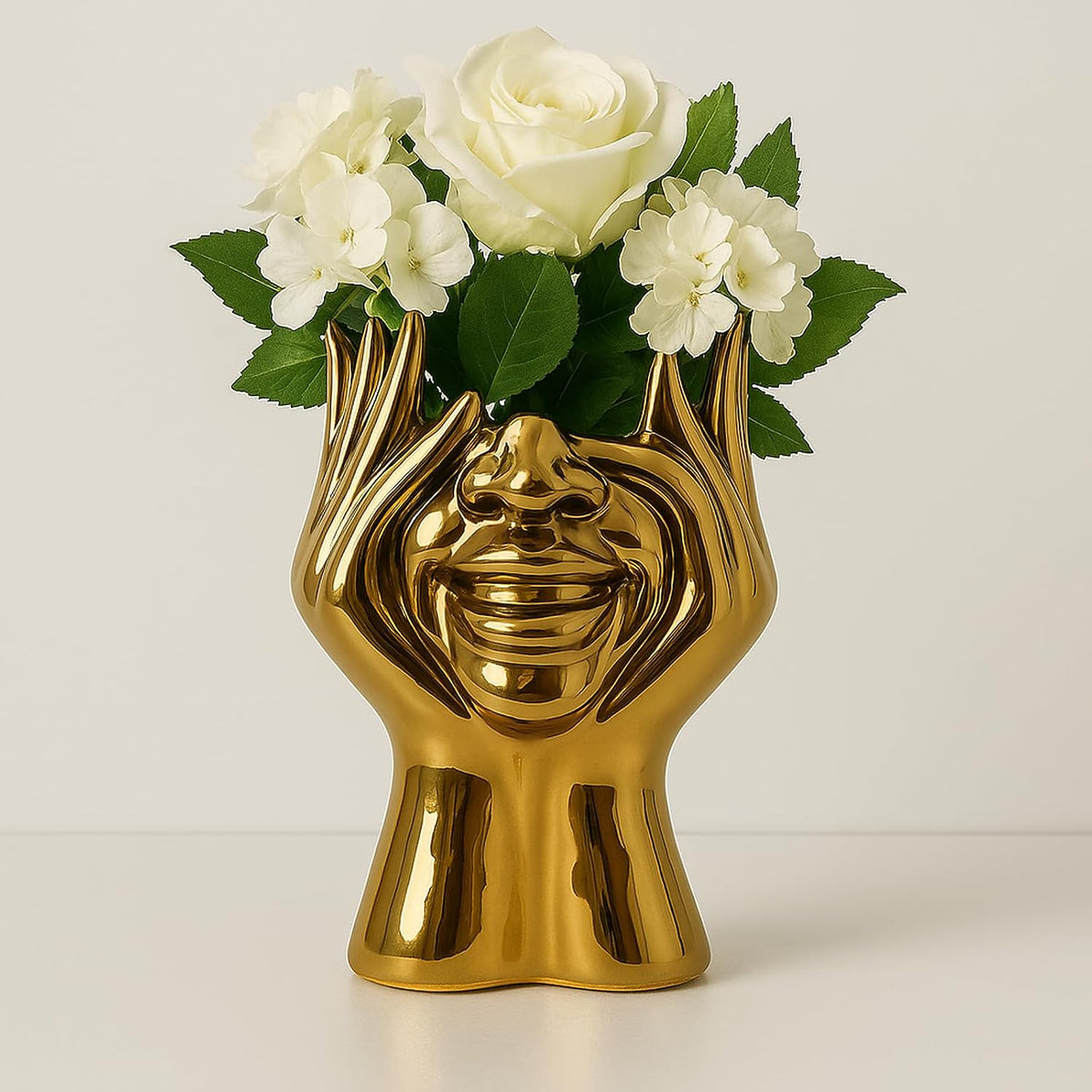 Face Vase Unique Ceramic Vase for Room,Office,Home Decor,Gold,C