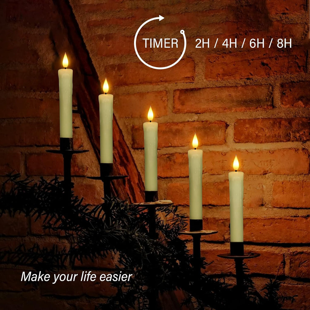 PChero 6.4" Battery Operated Taper Candles, Ivory Drip Wax Shape, 6 Pcs