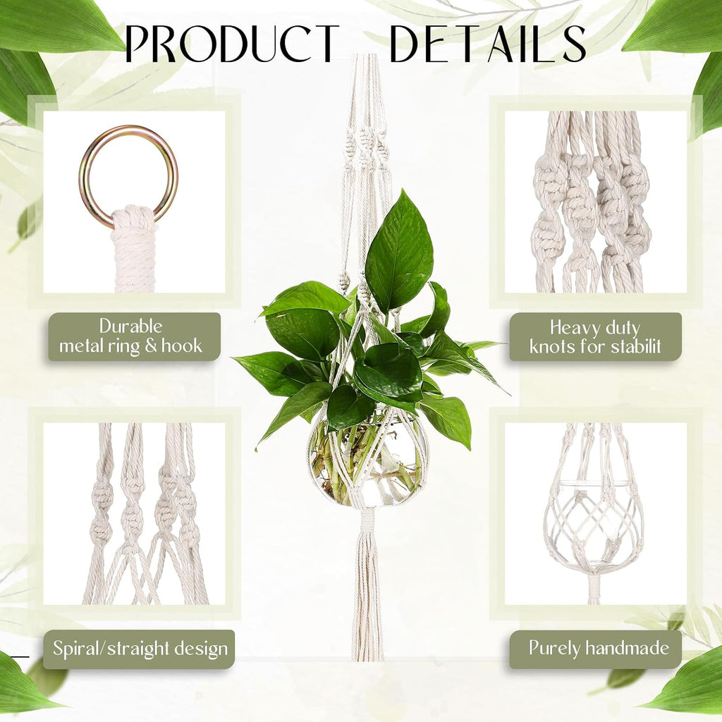 Colingmill 6 Pcs Boho Macrame Plant Hanger with Small Plastic Pot Hanging Plant Holder Wall Planter Propagation Station Include Hooks Kit for Indoor Home Garden Office Decor 3 Size (White)