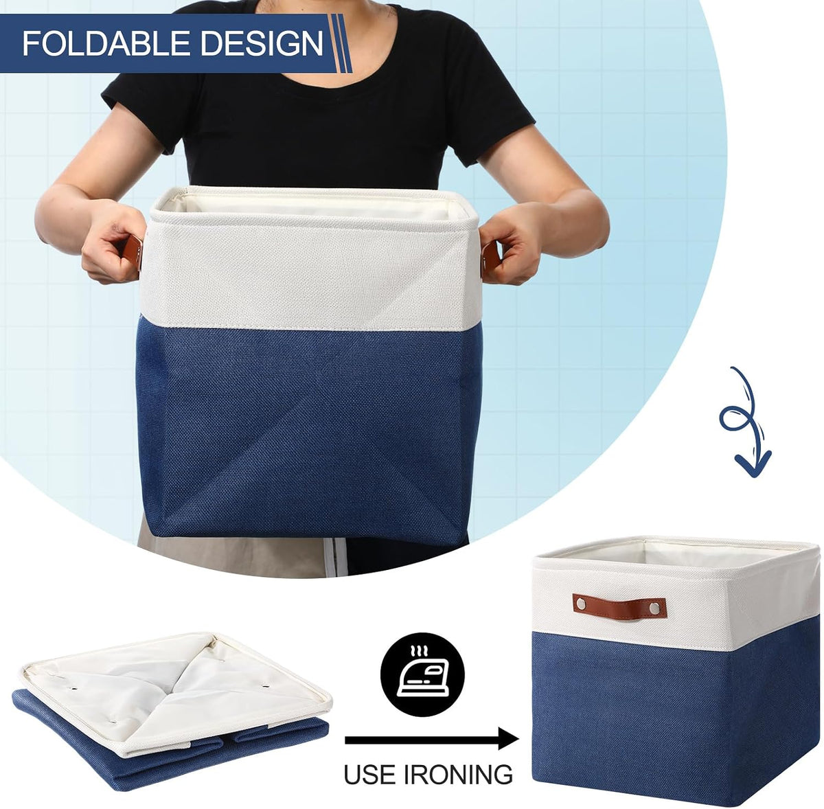 Uiifan 12 x 12 x 12 Inch 8 Pack Fabric Storage Baskets with Handles, Blue