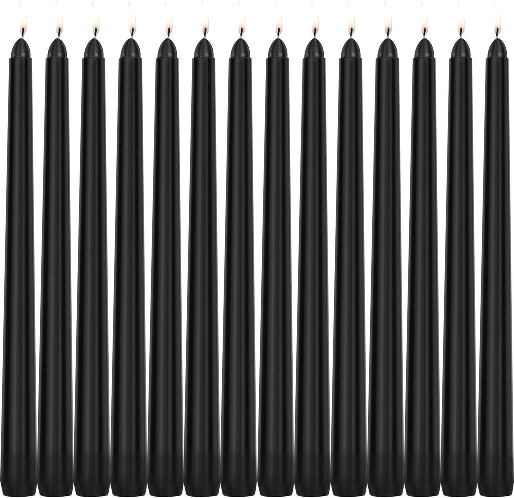 14 Pack Black Taper Candles 10inch, Unscented Dinner Table Candle, 8 Hour Burn Time for Halloween Christmas Party or Wedding Home Decor