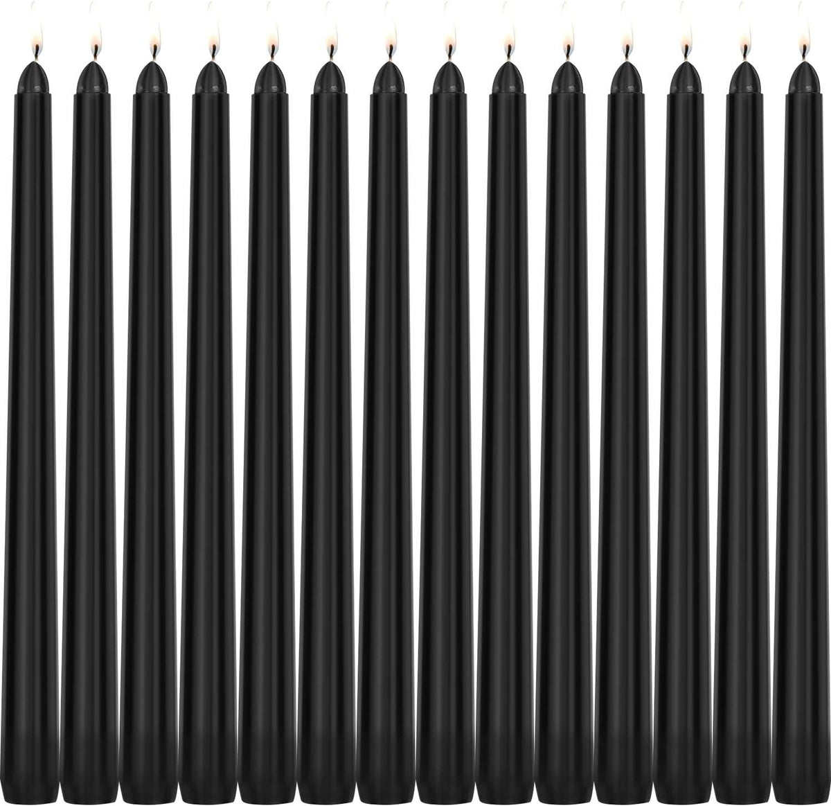 14 Pack Black Taper Candles 10inch, Unscented Dinner Table Candle, 8 Hour Burn Time for Halloween Christmas Party or Wedding Home Decor