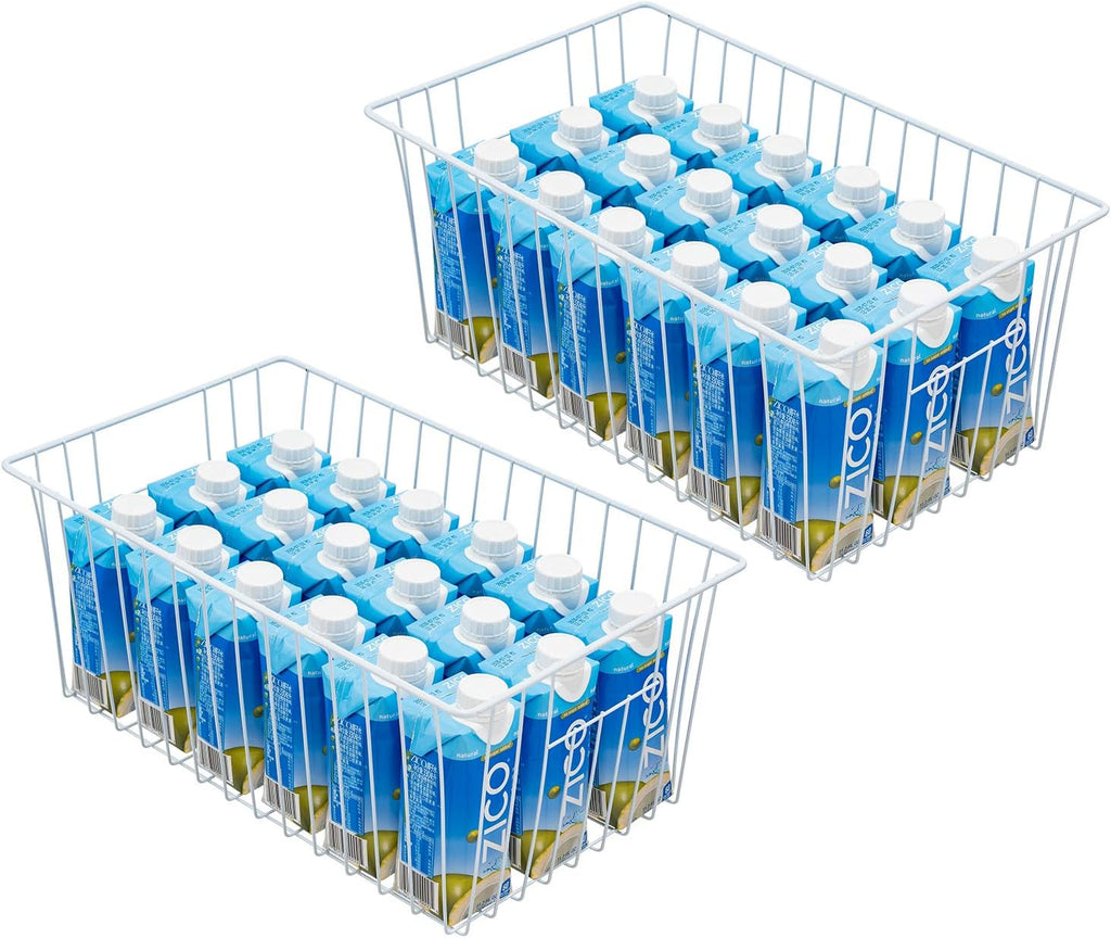 16Lx12W inch Wider Freezer Storage Organizer Baskets Container, Deep Metal Wire Chest Upright Refrigerator Divider Bins with Built-in Handles for Cabinet, Pantry, Closet, Kitchen(4)