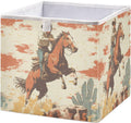 Cowboy Wild West Storage Cubes 11x11 Inch Foldable Fabric Bins with Handle for Storage and Organization, Ideal Storage Bins for Closet Shelves