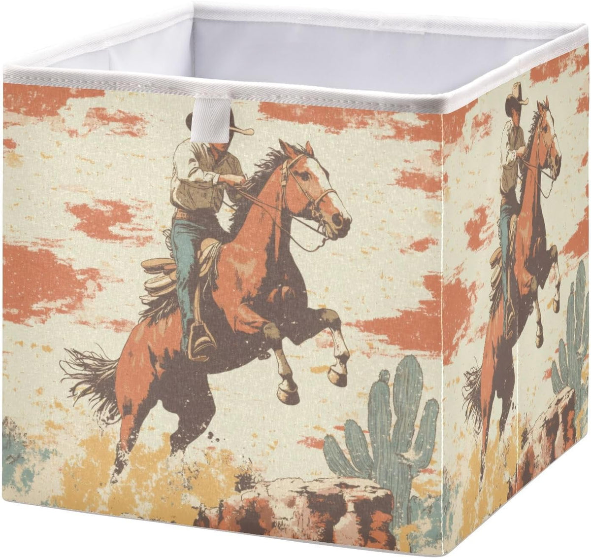 Cowboy Wild West Storage Cubes 11x11 Inch Foldable Fabric Bins with Handle for Storage and Organization, Ideal Storage Bins for Closet Shelves
