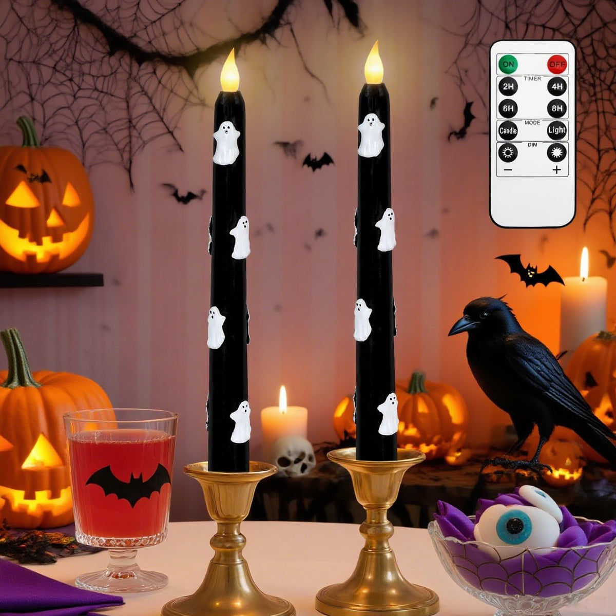 Impress Life Halloween Flameless Taper Candles with Remote