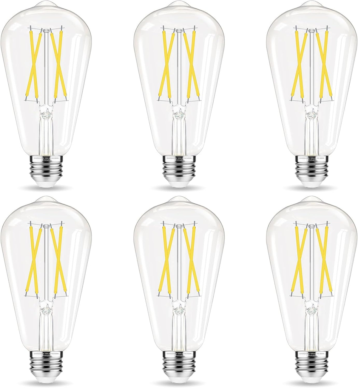 GvvooHome Dimmable LED Edison Bulb, E26 LED Bulb 60 watt Equivalent, Cool White 4000K, ST58 Vintage Light Bulbs, 90+ CRI, 6W 600LM, E26 Base, Clear Glass, 6 Pack