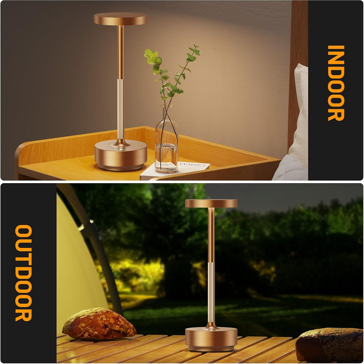 SAKRINGT Rechargeable Cordless Table Lamp - Battery Operated LED Portable Table Light with 3 Color Stepless Dimming, Memory Function - IP54 Waterproof for Outdoor, Restaurant, Patio, Camping