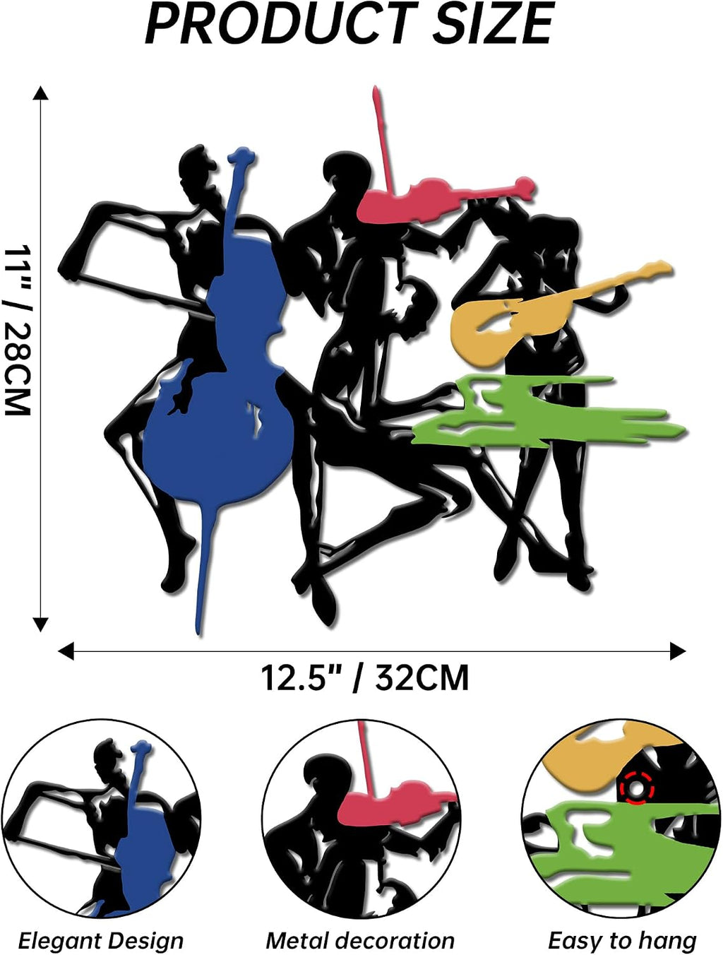 JEWLOVE Music Wall Art, Abstract Colorful Band Metal Wall Decor