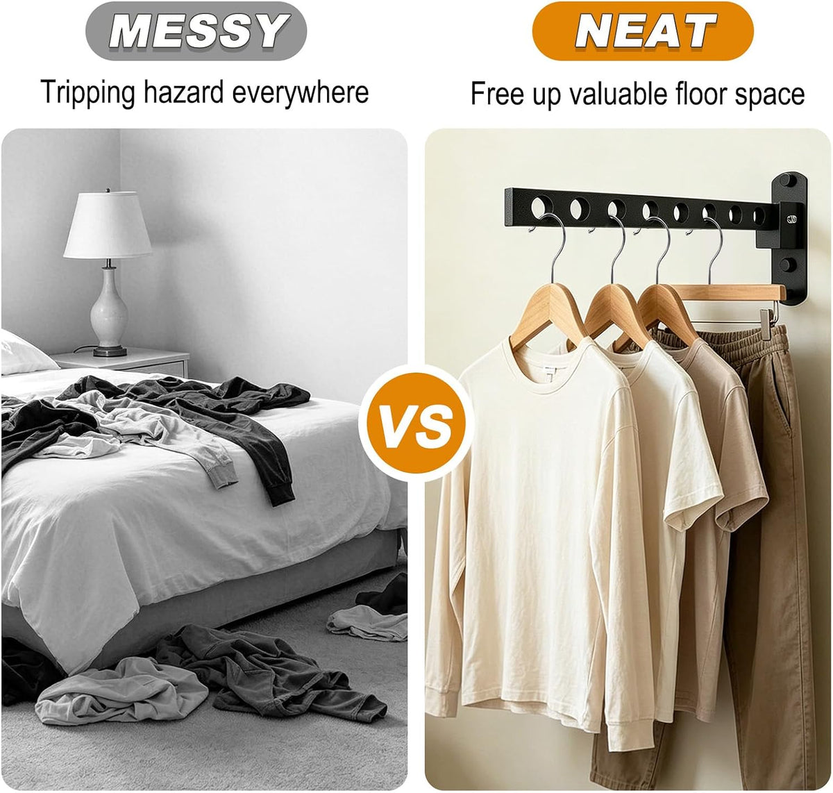 Wall Mounted Clothes Drying Rack, Space Saver, Easy Install, 1 Pcs