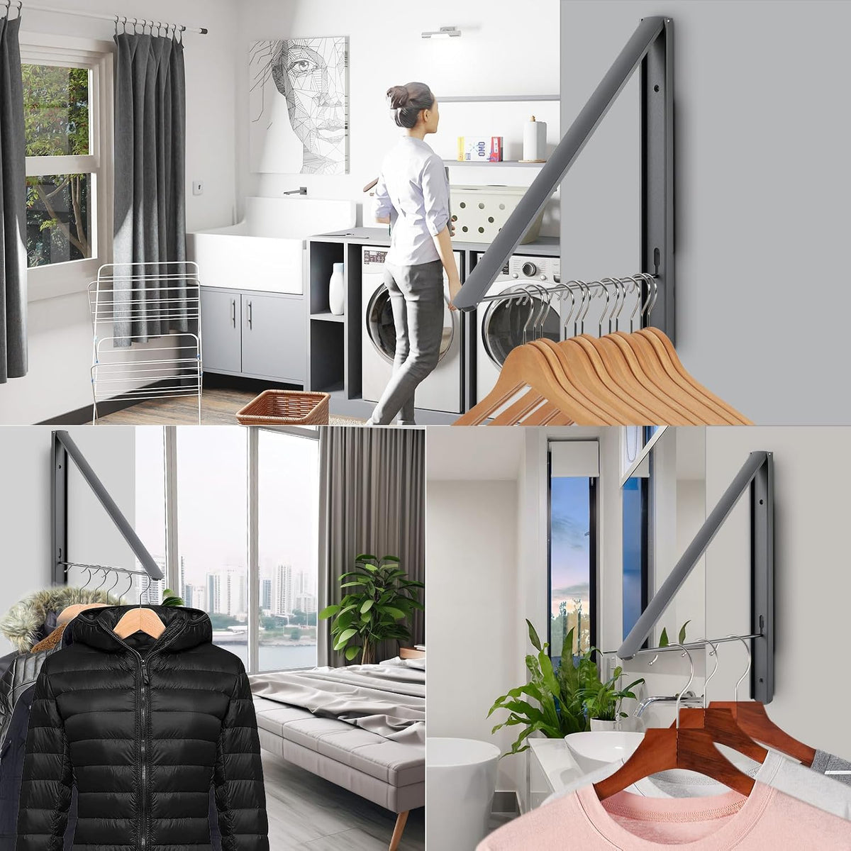 Foldable Clothes Drying Rack, Dark Gray