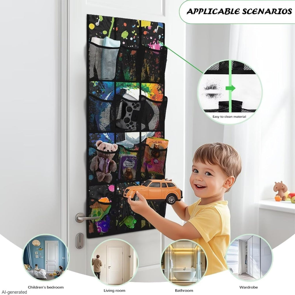 Soccer Ball Door Organizer Hanging Shoe Organizer for College Dorm Room 12 Compartment Breathable Mesh Pocket Over the Door Hanging Storage Bag for Kids Room