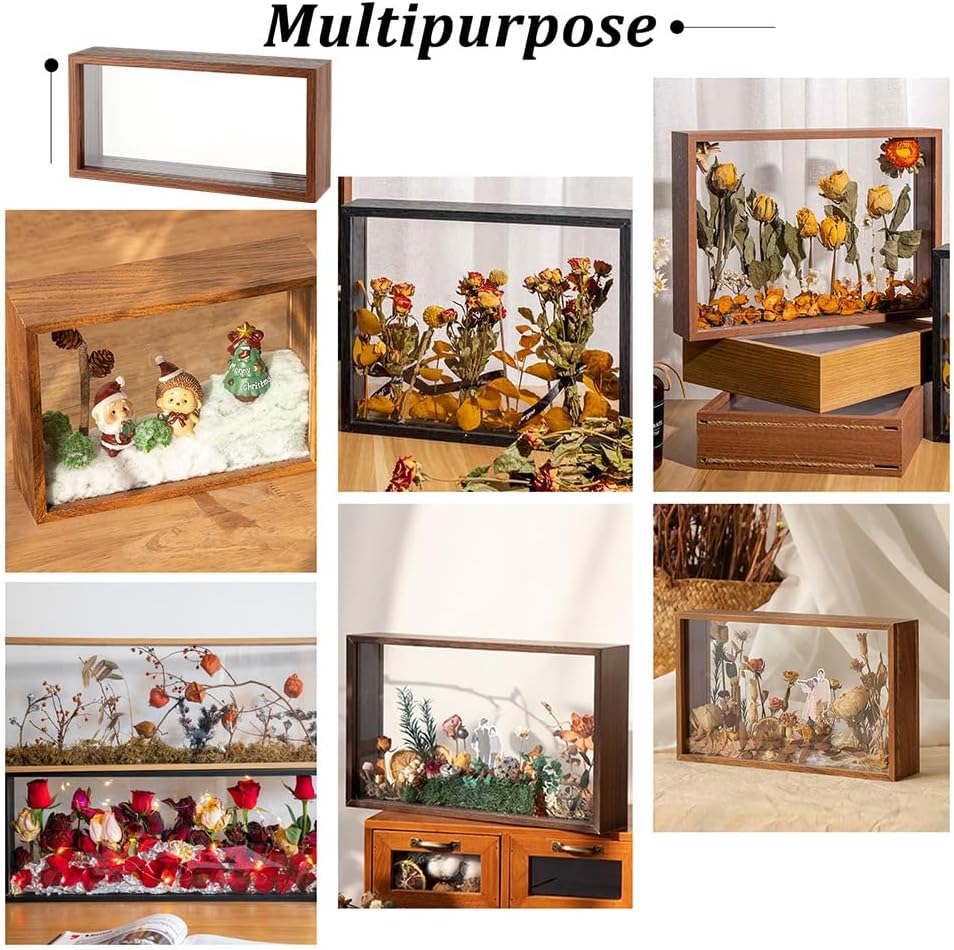 OLYCRAFT 10.2x5x2.4 Inch Rectangle Shadow Box Wood Shadow Box Display Case Shadow Box Frame with Double Sided Clear Acrylic Window for Dried Flowers Leaves Specimen - Walnut Brown