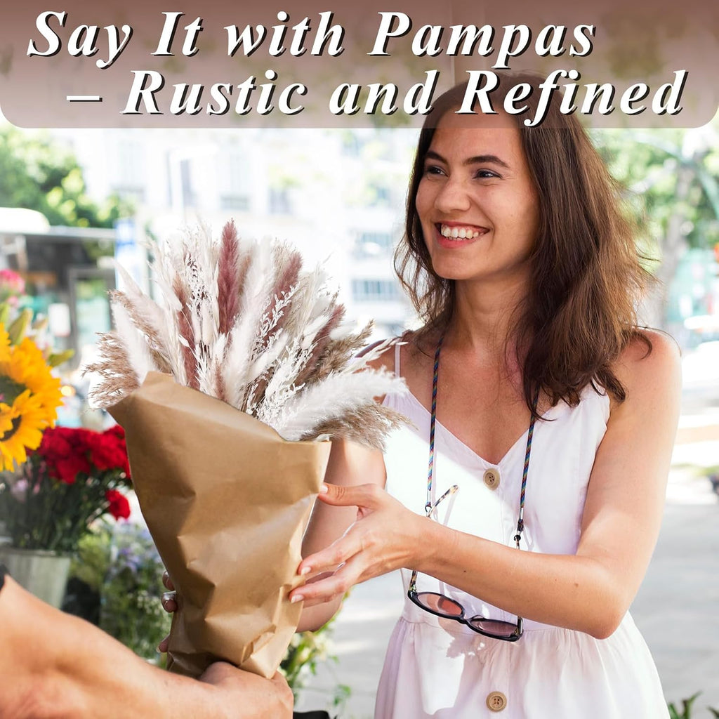 85PCS White Dried Pampas Grass Bouquet, Boho Home Decor Flowers