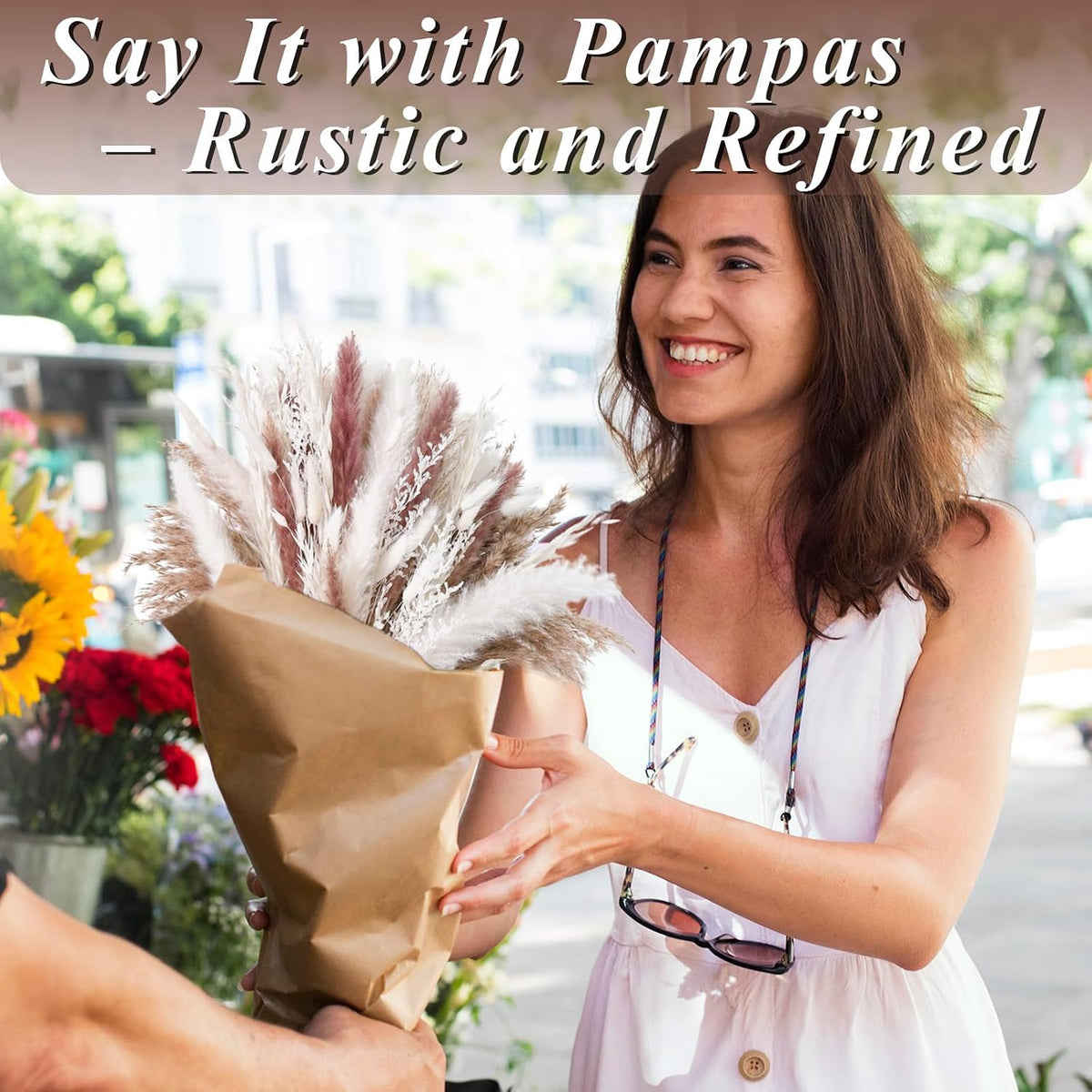 85PCS White Dried Pampas Grass Bouquet, Boho Home Decor Flowers