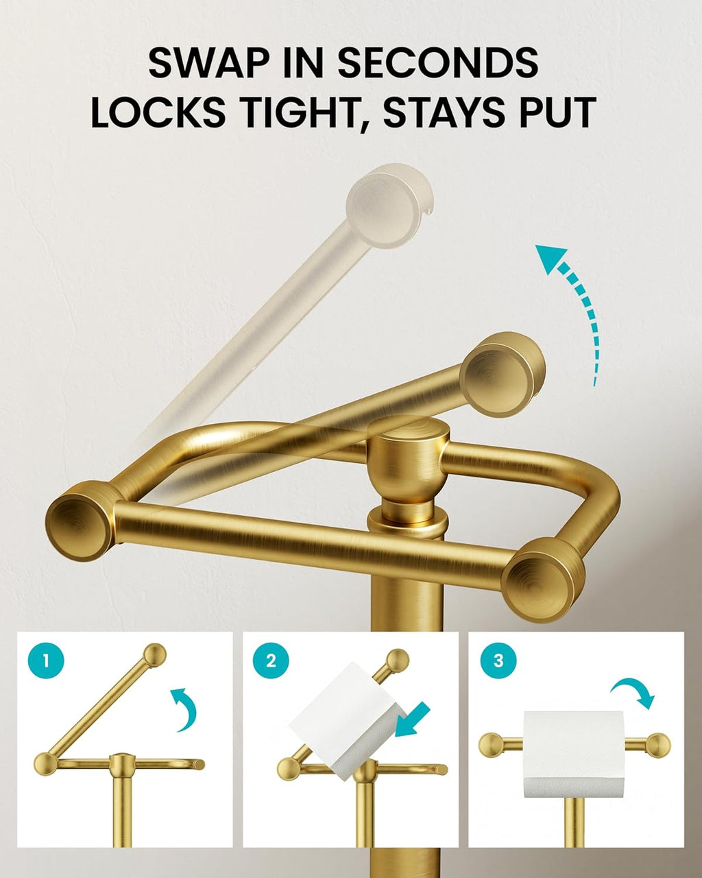 Brushed Gold Toilet Paper Holder Stand Freestanding, Weighted Base, 22 in