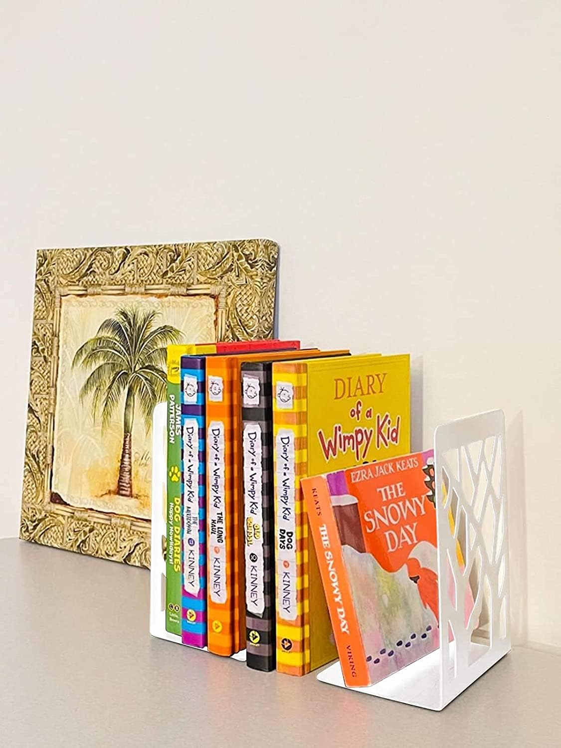 MSDADA Bookends, Book Ends for Shelves, Bookends for Office, Book Ends for Heavy Books, Book Shelf Holder Stand Home Decorative，Metal Bookend Supports, Book Stoppers, White(5 Pairs)