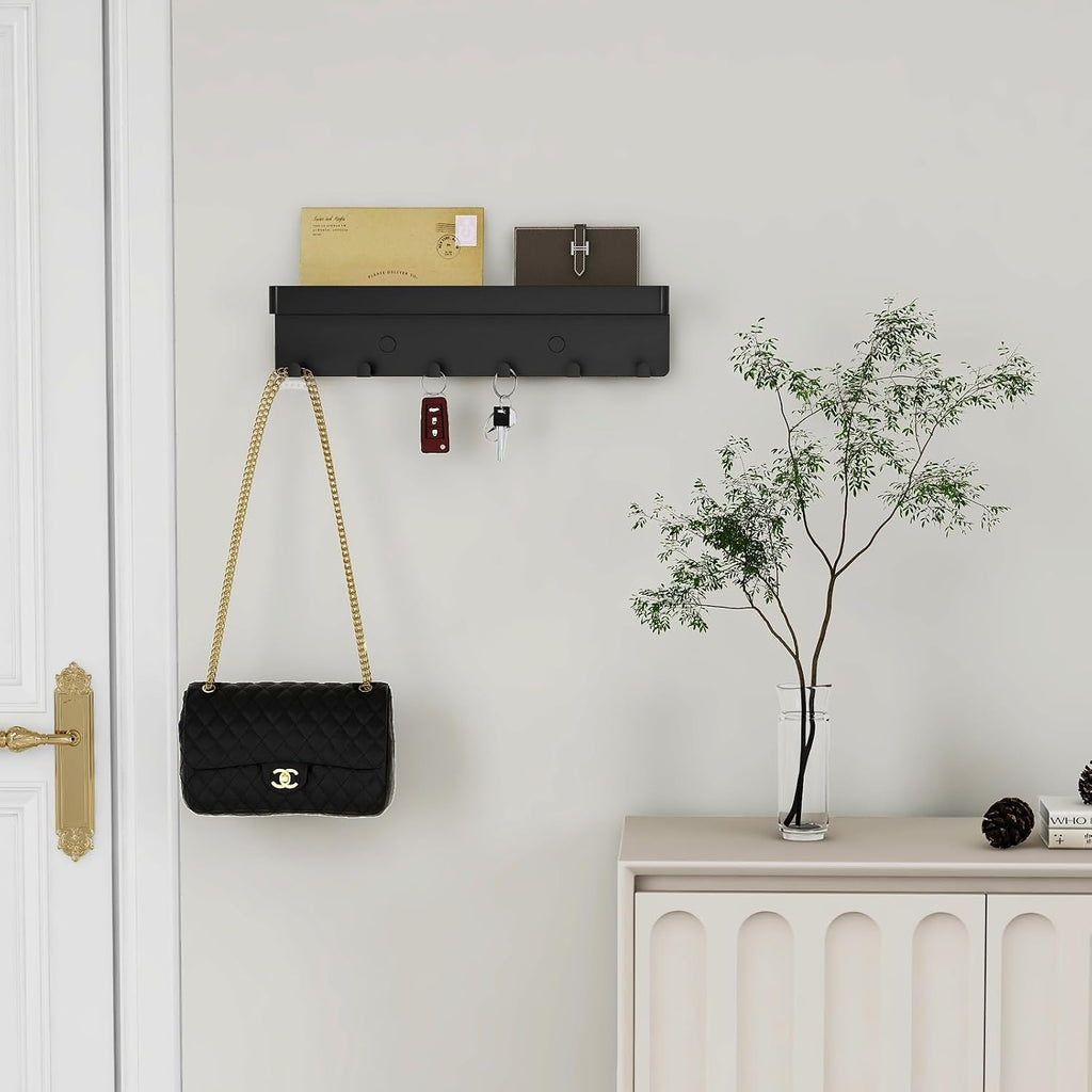 2 Pcs Wall Key Holder Rustic Key & Mail Organizer Adhesive Key Hooks, Black