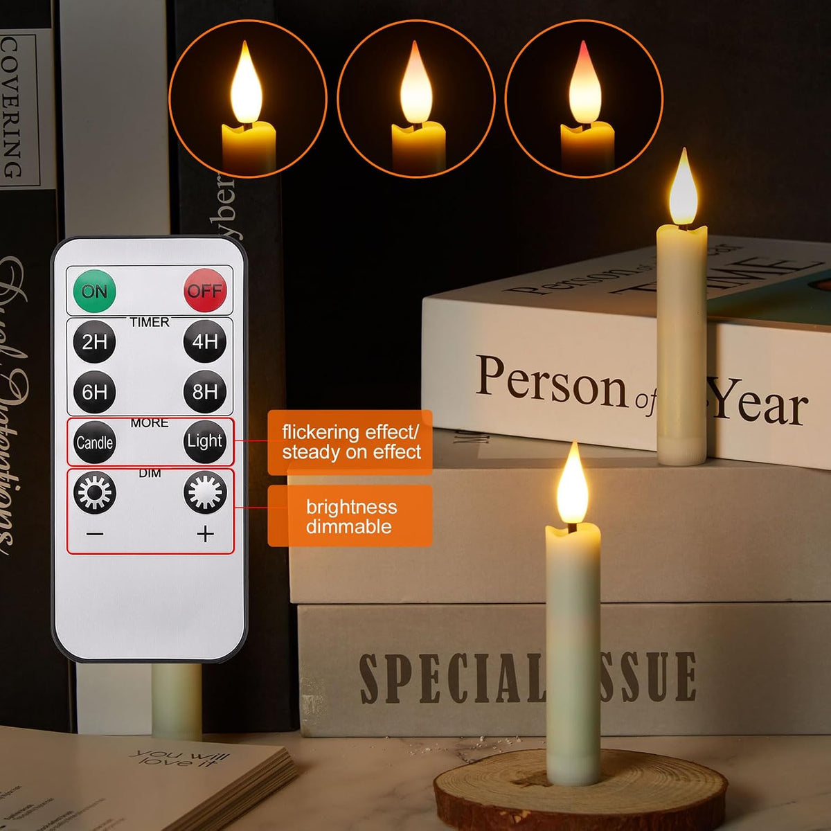 IMAGE 3.8 Inch Flameless Taper Candles with Remote, 12 Pack Battery Operated Clip On Candles for Christmas Tree, Warm White LED Candles with 3D Flickering Wick and Timer