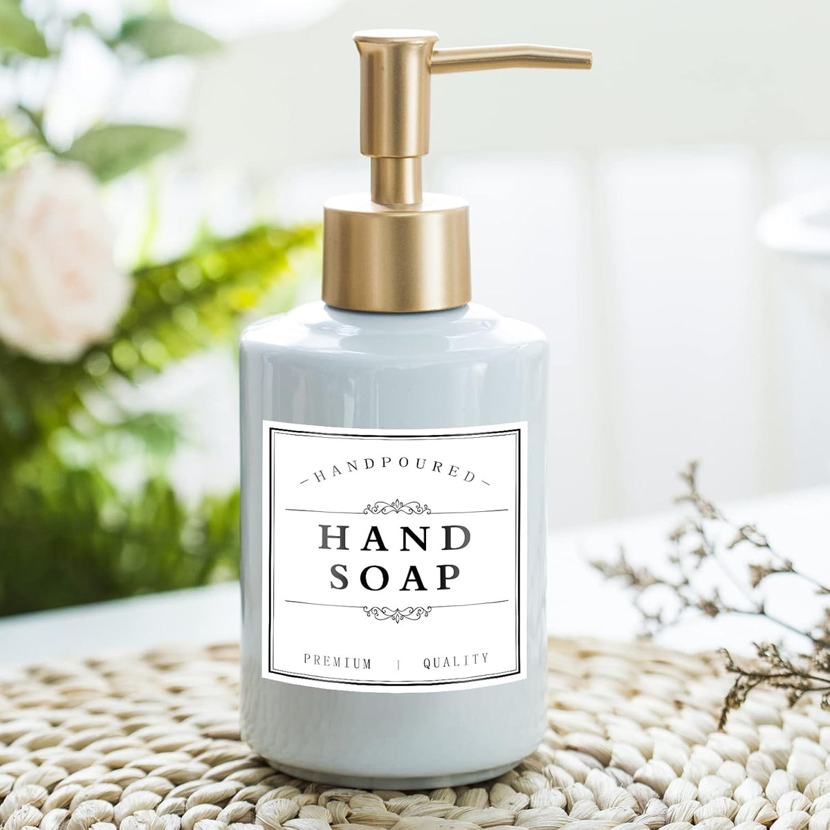 TESWEY Bathroom Bottle Labels, Retro Style Container Labels for Glass or Plastic Bottles, Waterproof Labels for Hand Soap Shampoo Lotion Dispenser