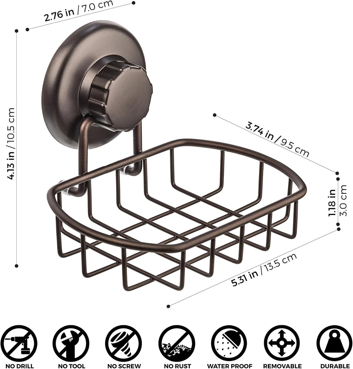 HASKO Suction Cup Soap Dish for Shower Wall, Rustproof Stainless Steel Shower Soap Holder Suction, Bathtub Bathroom Bar Soap Holder, Bronze