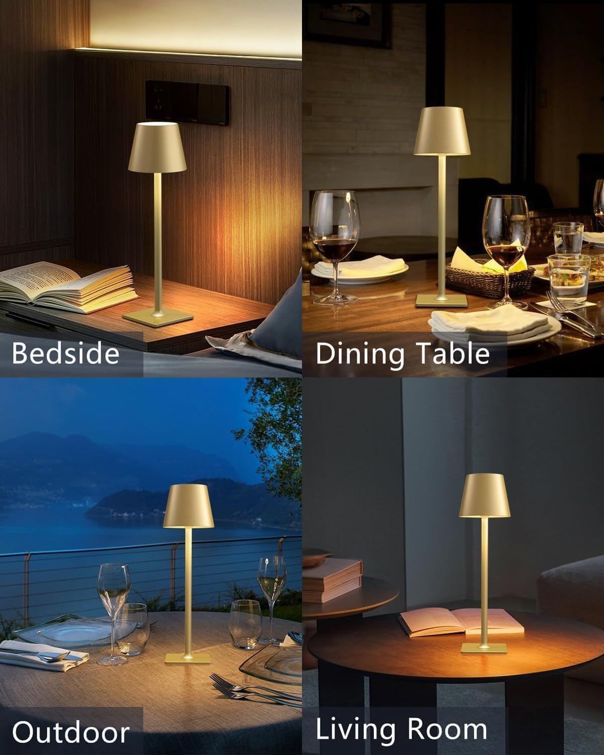 Fizrice Rechargeable Table Lamp Cordless Battery Operated, Gold 2 Pack
