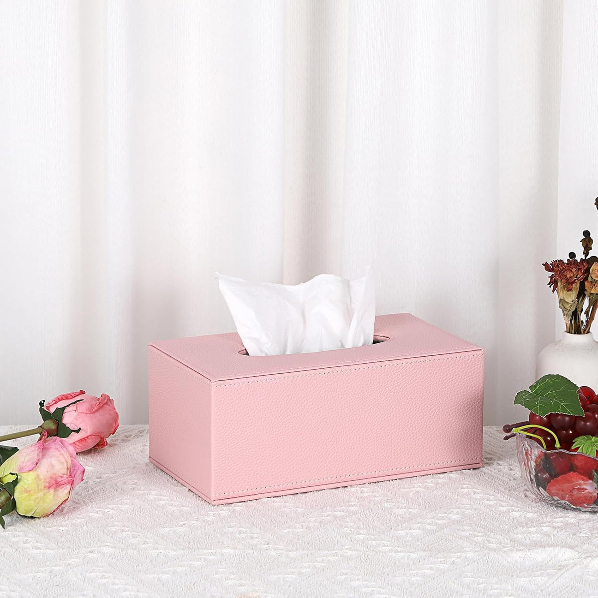 Sumnacon Tissue Box Cover Rectangle,Magnetic Bottom Tissue Box Holder,Pink