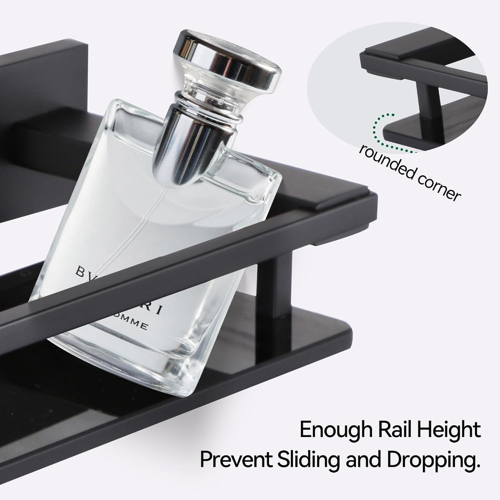 LANC Black Bathroom Shelves Glass Shelf 20-Inch Floating Tempered Glass Shelf Rectangular Modern Stainless Steel Wall Mounted Shelves for Shower Bathroom Kitchen Organizers Accessories ，A7613AB