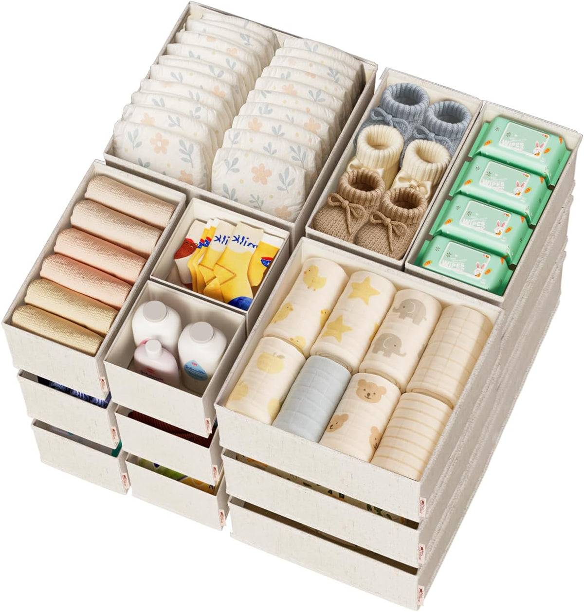 ZenStortage Cotton Linen Baby Drawer Organizers for Nursery, 20Pack Beige