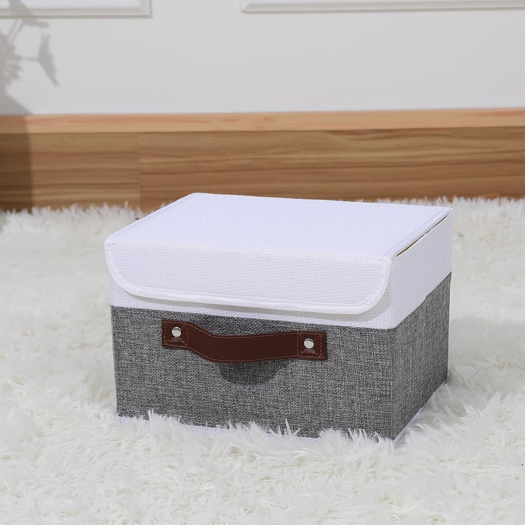 ANMINY Fabric Storage Box Bins with Lids, Gray White, 13"x9"x7.9"