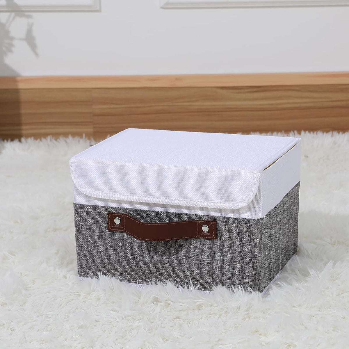 ANMINY Fabric Storage Box Bins with Lids, Gray White, 13"x9"x7.9"