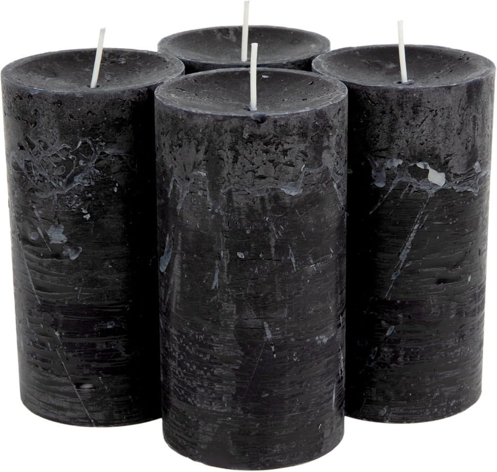 SPAAS Rustic Black Pillar Candles - 2.8" X 5" Unscented - 4 Pack for Home Decor, Halloween, Wedding, Spa, Holidays, Restaurants