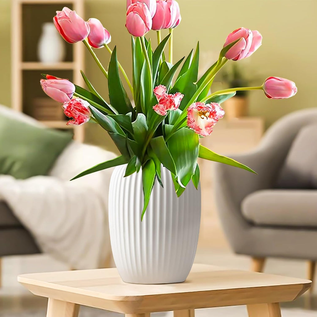 White Ceramic Vase - Minimalist Nordic Boho Matte Decor for Home & Office