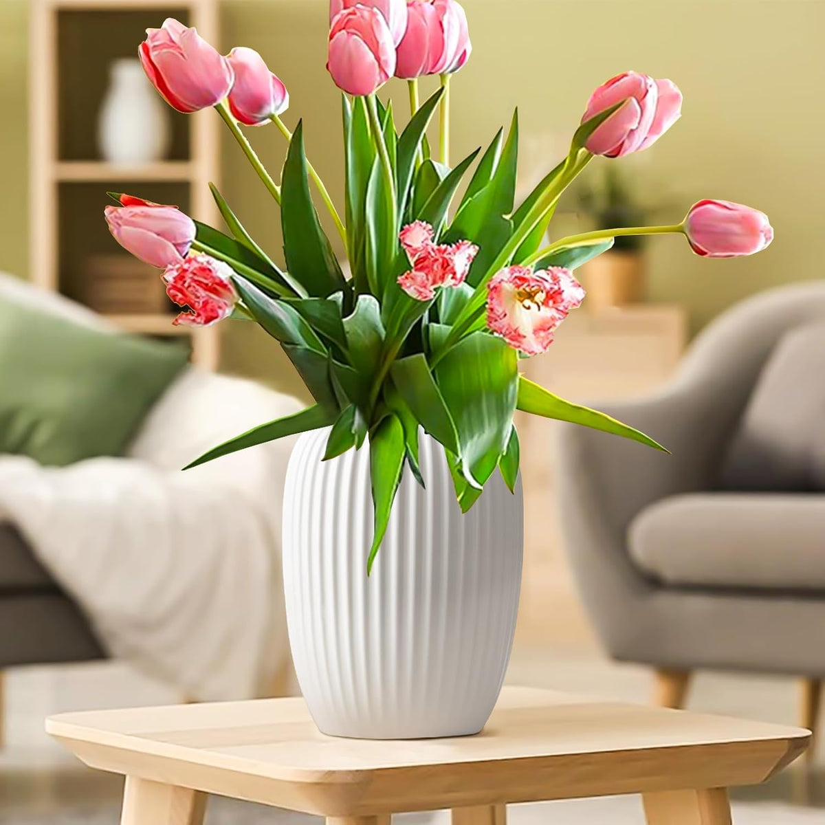 White Ceramic Vase - Minimalist Nordic Boho Matte Decor for Home & Office