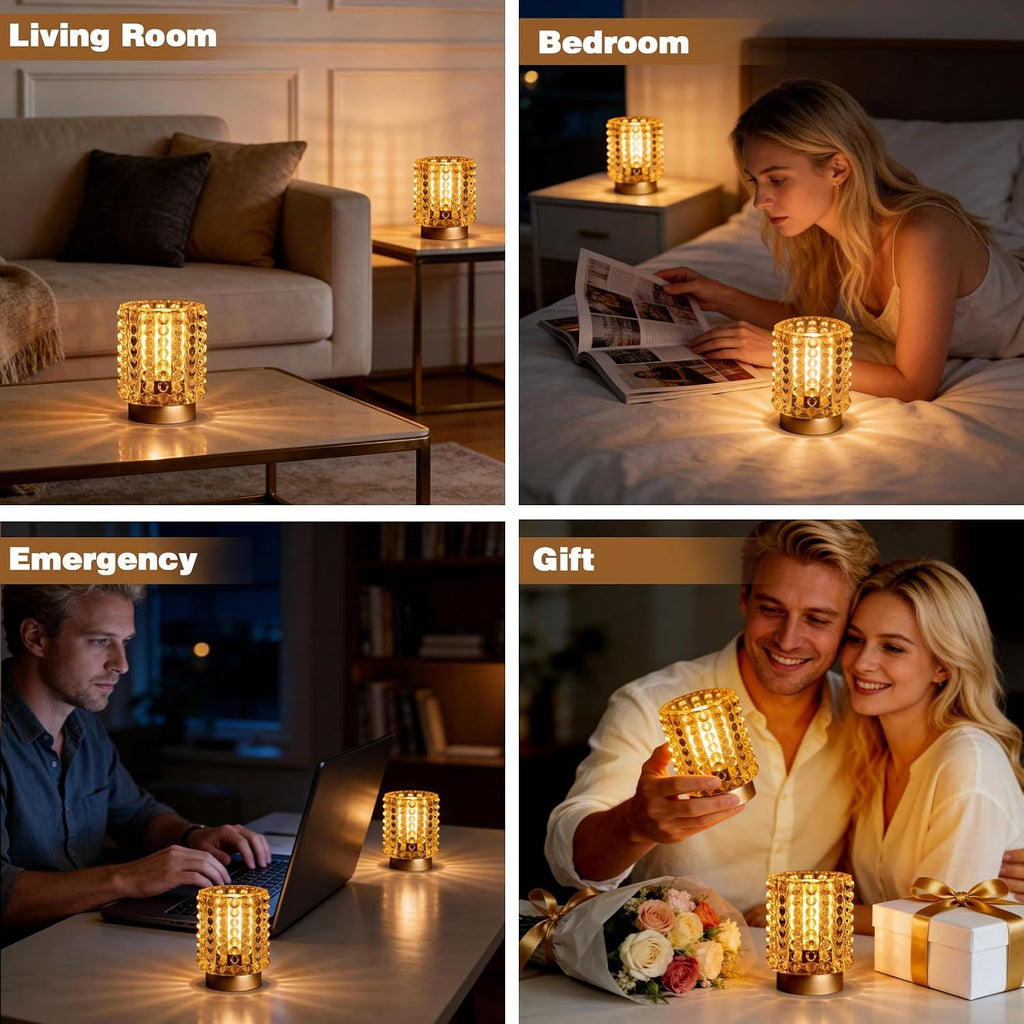 Battery Operated Lamp Timer, Small Cordless Lamp Decorative, 2 Pack Yellow
