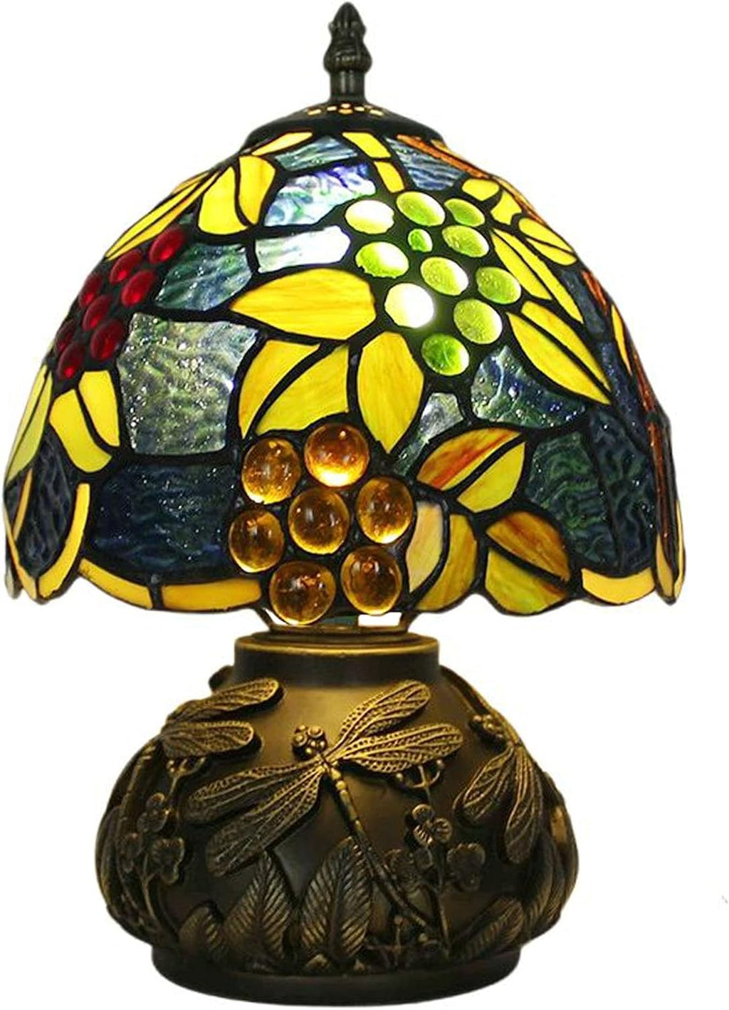 Tiffany Lamp Grapes Beads Stained Glass Style Bedside Reading Table Lamp Village Bedroom Nightstand Light 19inch Tall Office Home Decor Retro Unique Accent Light