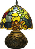 Tiffany Lamp Grapes Beads Stained Glass Style Bedside Reading Table Lamp Village Bedroom Nightstand Light 19inch Tall Office Home Decor Retro Unique Accent Light