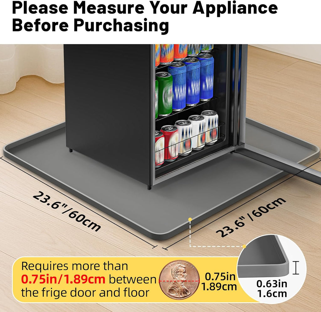 NAMTSO Mini Fridge Silicone Mat, 24"x24" Floor Protector Drip Tray, Grey