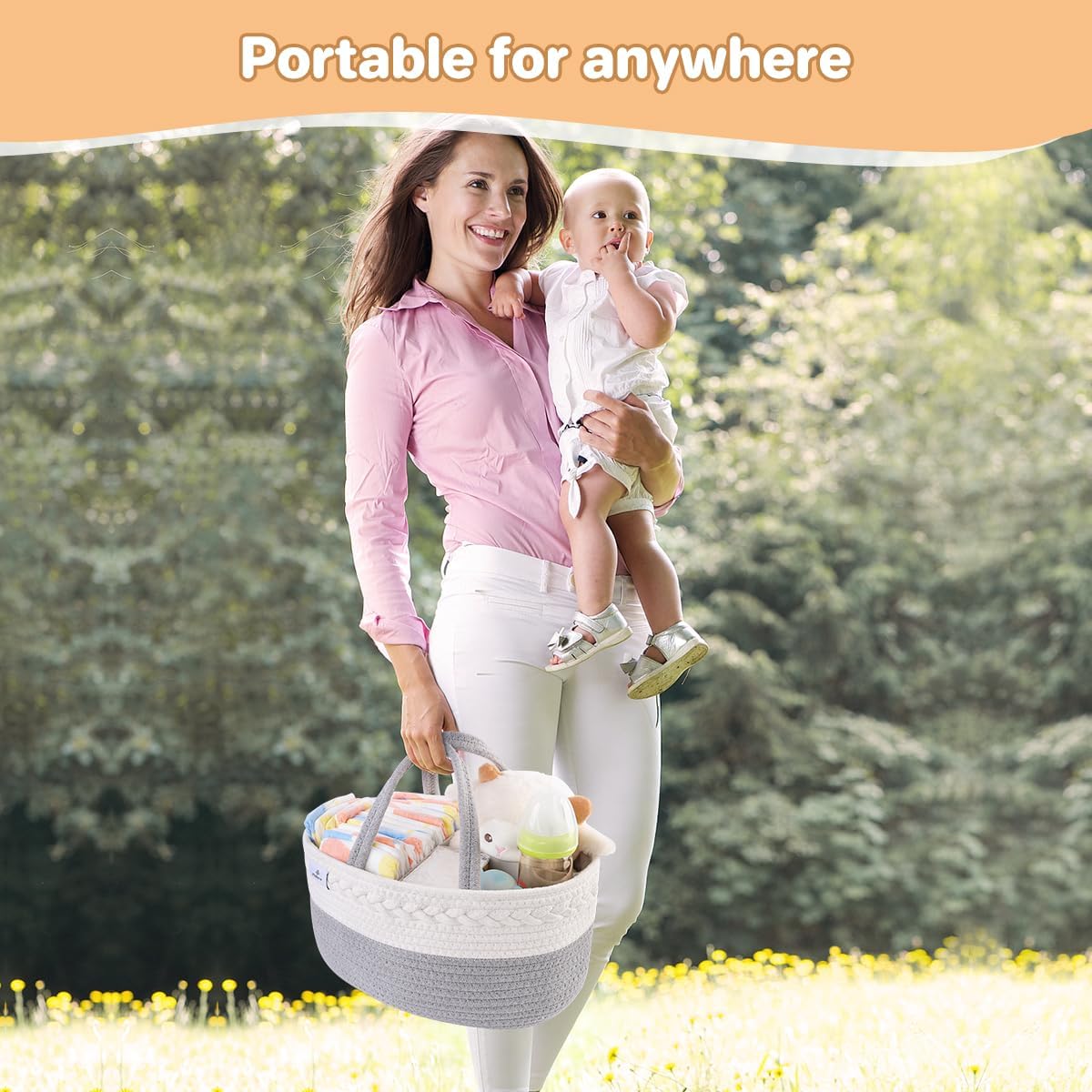 PHILORN Diaper Caddy Organizer, Cotton Rope Diaper Caddy Basket