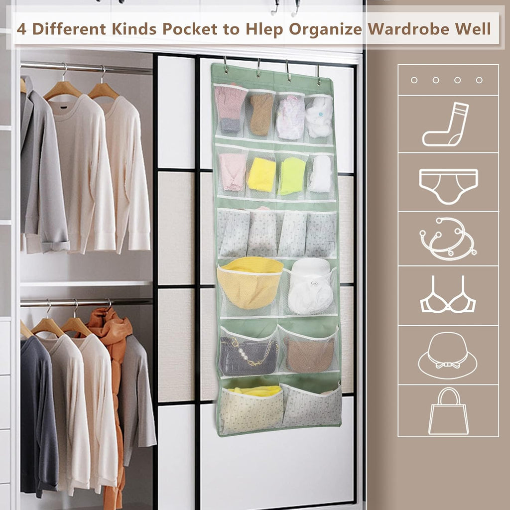 2 Pack-18 Pocekts Over the Door Shoes Organizer,Behind Door Hanging Storage Pocekt for Sock,Underwear,Hat,Handbag,Back of Door Hanging Shelf for Bedroom,Bathroom,Entryway,Storeroom,Pantry,Dorm,Nursery