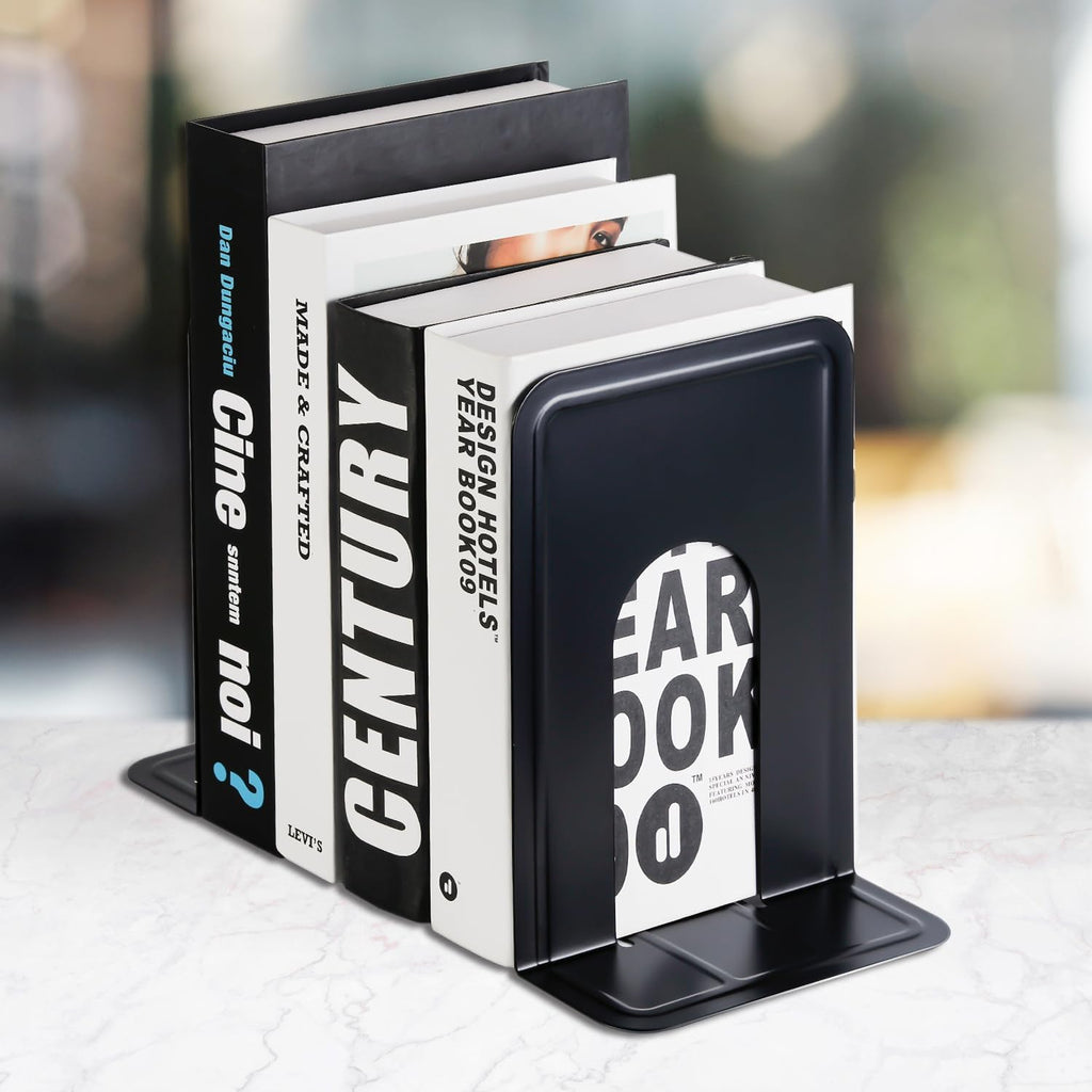 MaxGear 8.5 in Extra Large Heavy Duty Book Ends, Black Metal Bookends