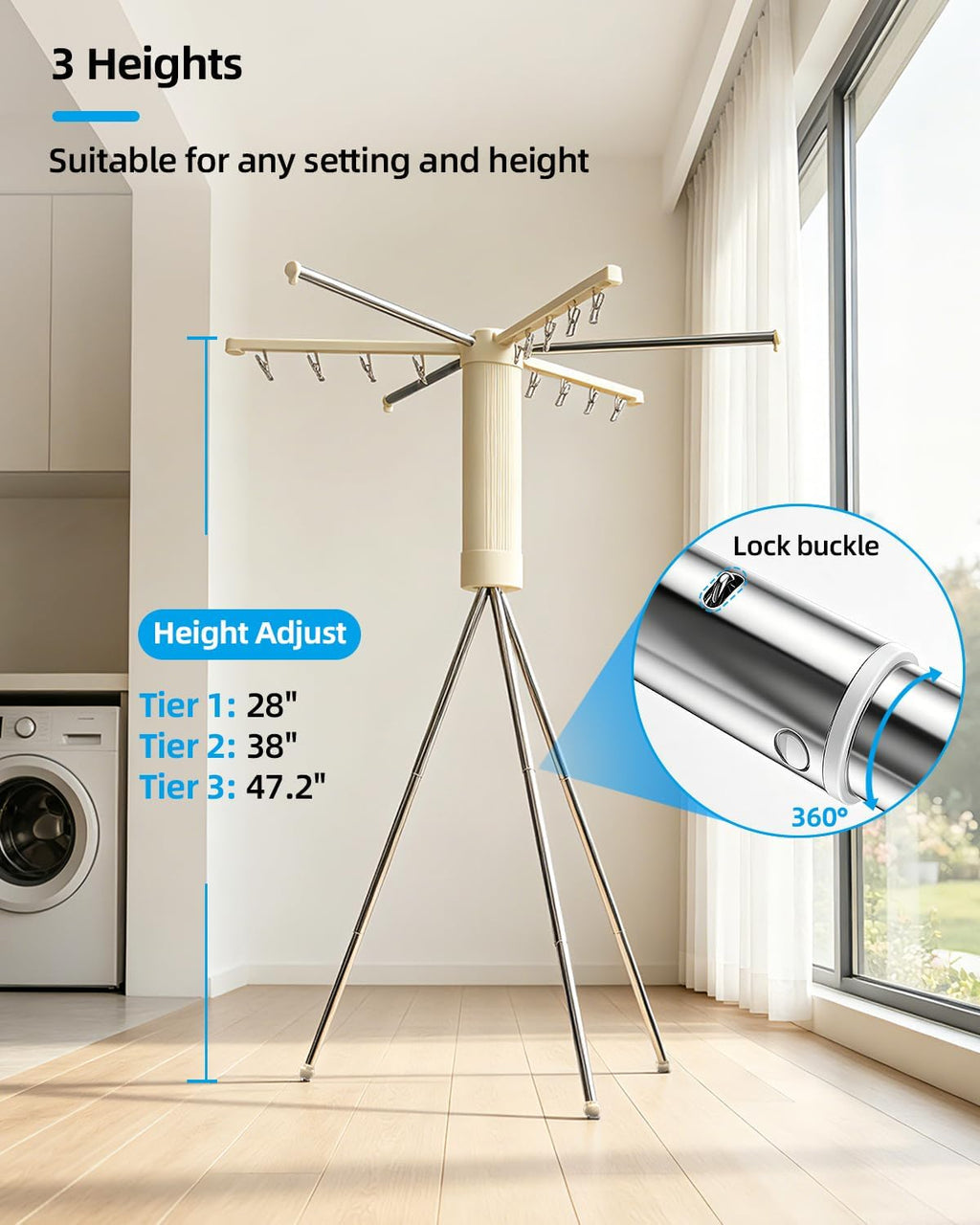 Foldable Tripod Clothes Drying Rack for Balcony, Hotel, Apartment, Bedroom