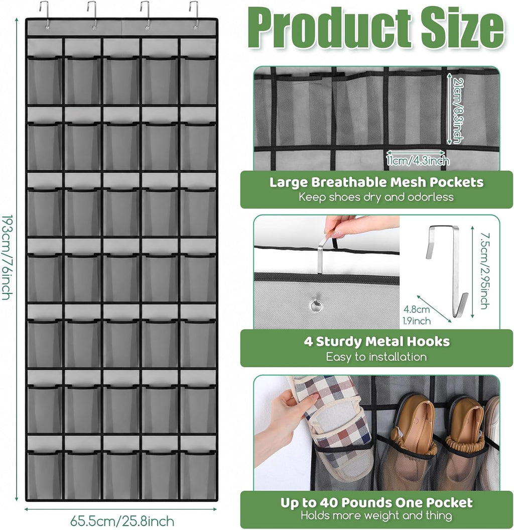 2 Pcs Over The Door Shoe Organizer, 80 Large Mesh Pocket Total