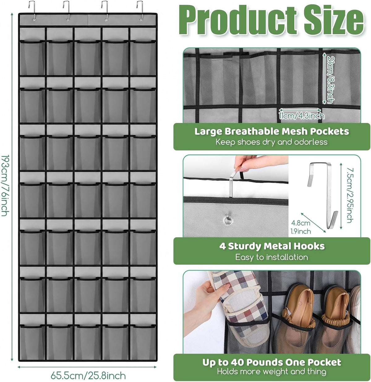 2 Pcs Over The Door Shoe Organizer, 80 Large Mesh Pocket Total