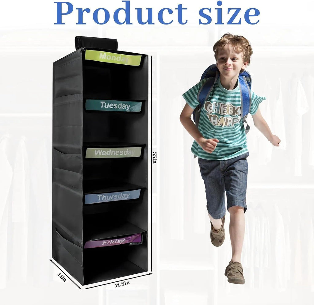 5-Shelf Weekly Clothes Organizer for Kids School Outfits (Black)