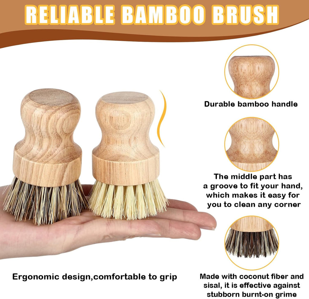 Nuenen 6 Packs Bamboo Dish Scrub Brush, Sisal and Coconut Palm