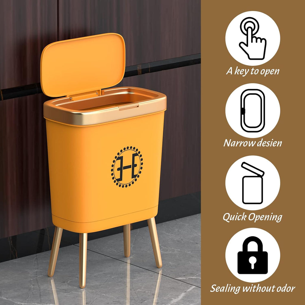 Procade Orange Bathroom Trash Can with lid,4 Gallon Retro Gold Garbage Can