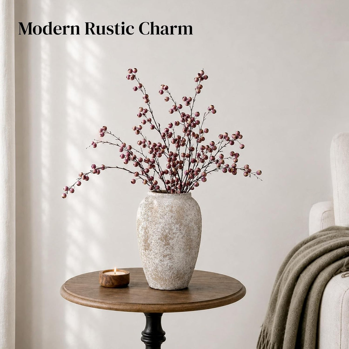 DOWAN 8.3'' Rustic Vintage Ceramic Vase for Home Decor, Distressed Minimalist Textured Farmhouse Accent for Living Room, Table, Shelf, Mantel & Entryway, Decorative Flower Vase, Gray